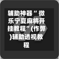 辅助神器“ 微乐宁夏麻将开挂教程”(作弊)辅助透视教程-第2张图片