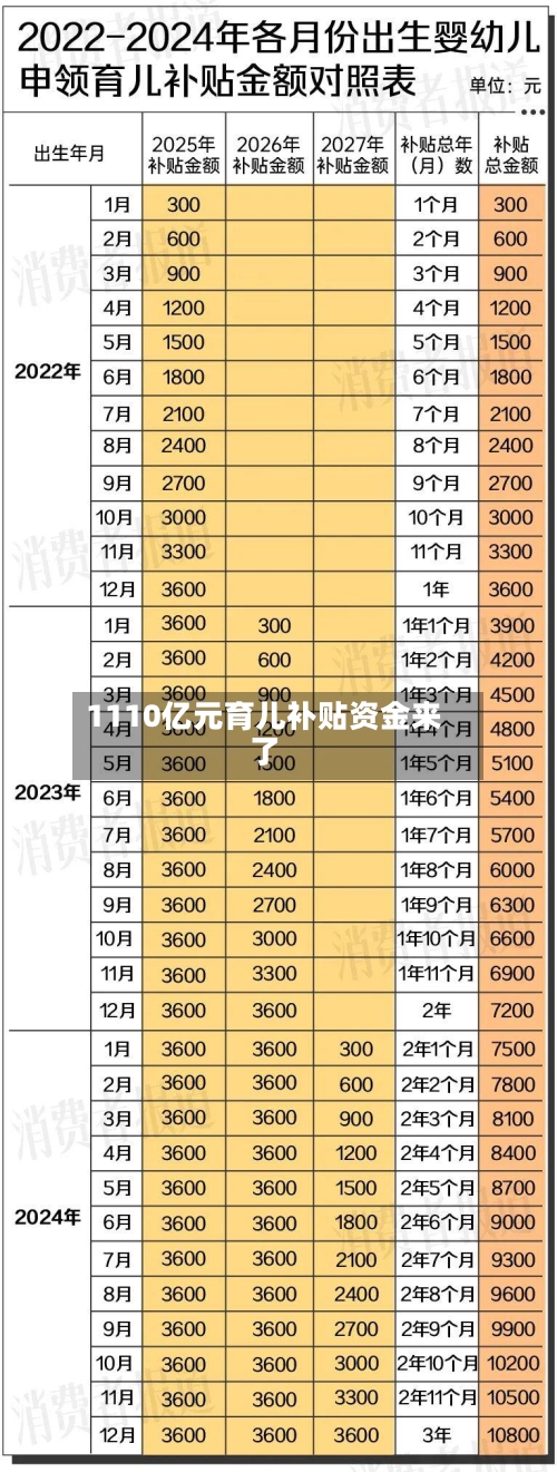 1110亿元育儿补贴资金来了
